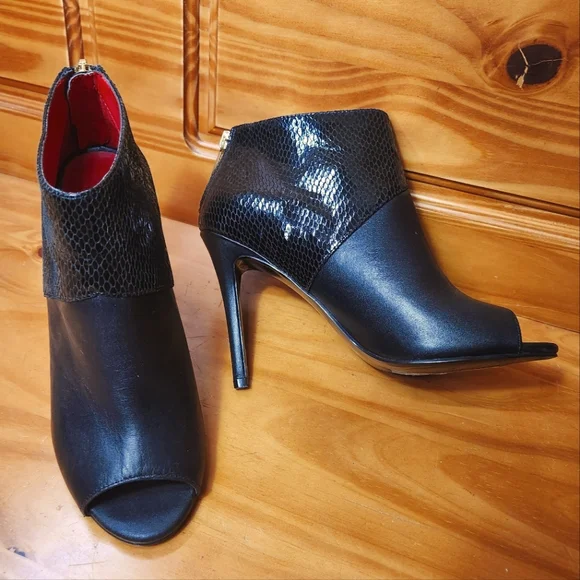 Charles Jourdan Leather Peep Toe Booties - Picture 3 of 11